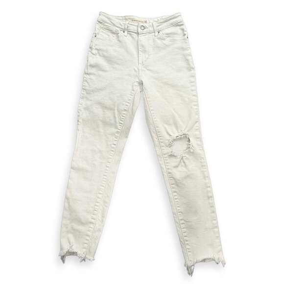 Levis 721‎ High Rise Skinny Ankle Jeans Womens 27 White Distressed Frayed Hem - Picture 1 of 12